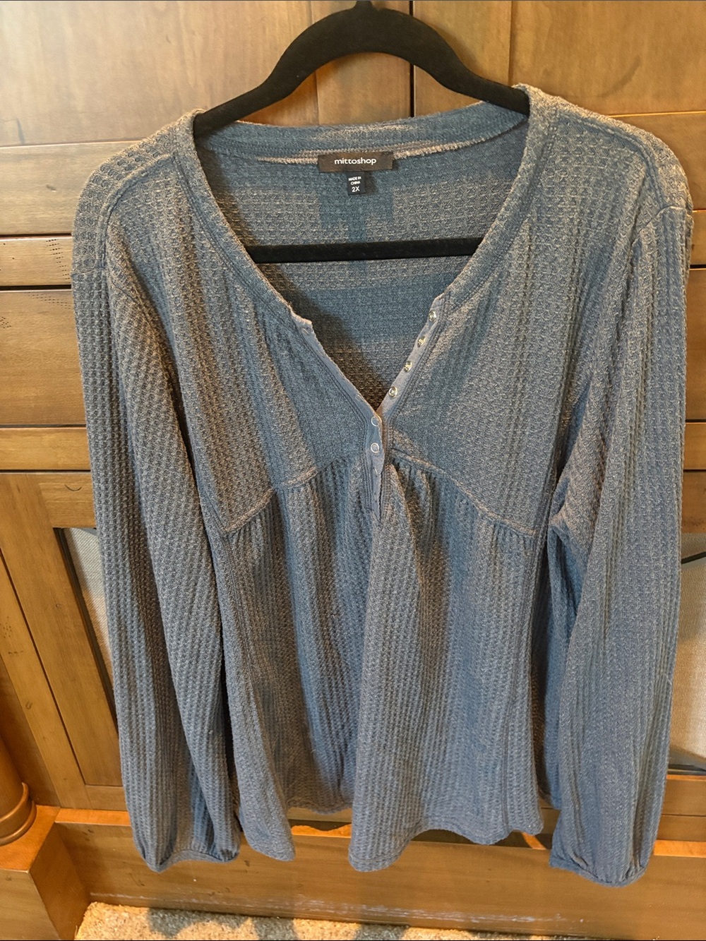 Mittoshop gray Waffle Henley Long Sleeve Top